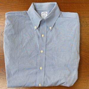 Brooks Brothers Blue Houndstooth  Classic Button Down Non-Iron Shirt 15 1/2 - 35